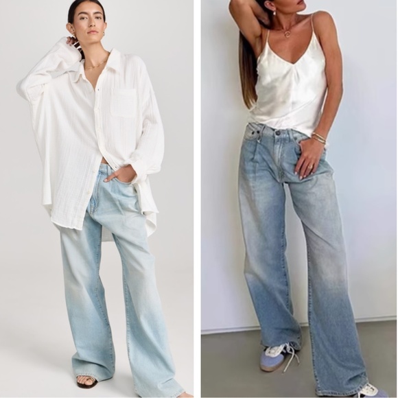 NWT R13 Damon Pleated Wide Leg Jeans - Lennon Blue 26/27/28 - Picture 1 of 14